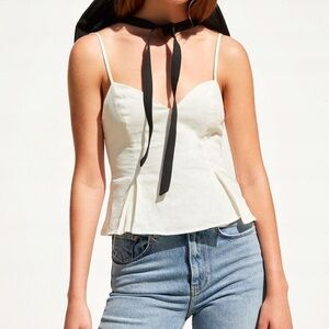 Zara - Off White Linen Peplum Rustic Sleeveless Blouse, Size XS